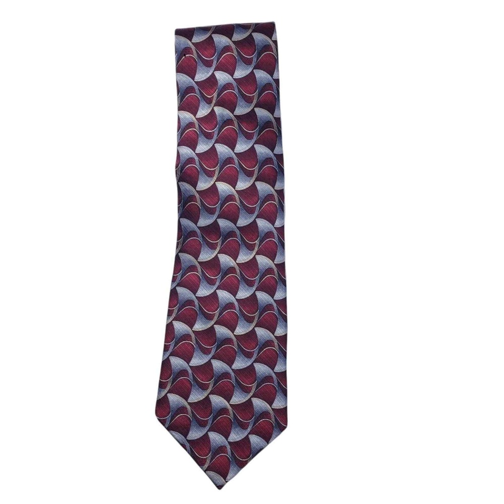 Von‎ Furstenberg 100% Silk Tie Geometric Pattern Silver/Red